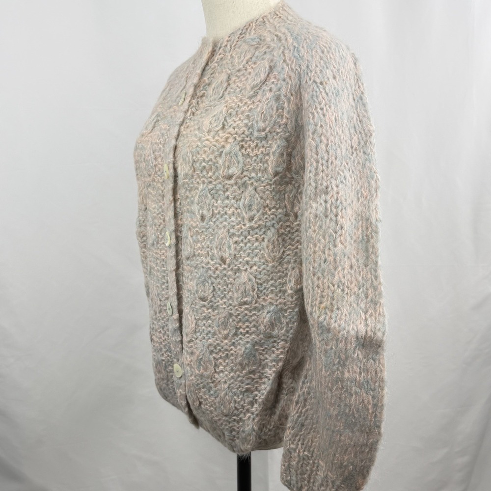 Vintage 50s Mohair Wool Cardigan Sweater Italy Dayton's Pastel Pink Blue 36 - Picture 4 of 6